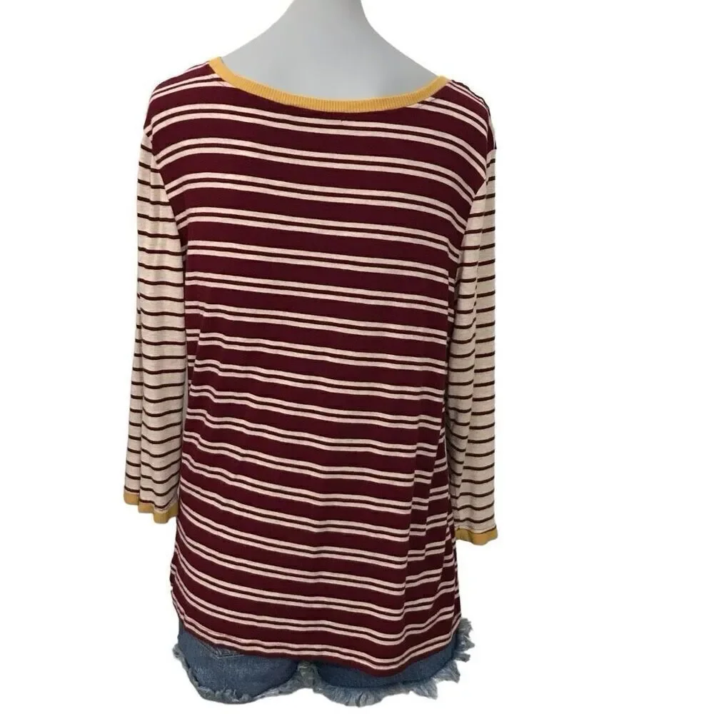 Tart Stitch Fix Knit Striped‎ Top Shirt Size large burgandy gold - Picture 2 of 10